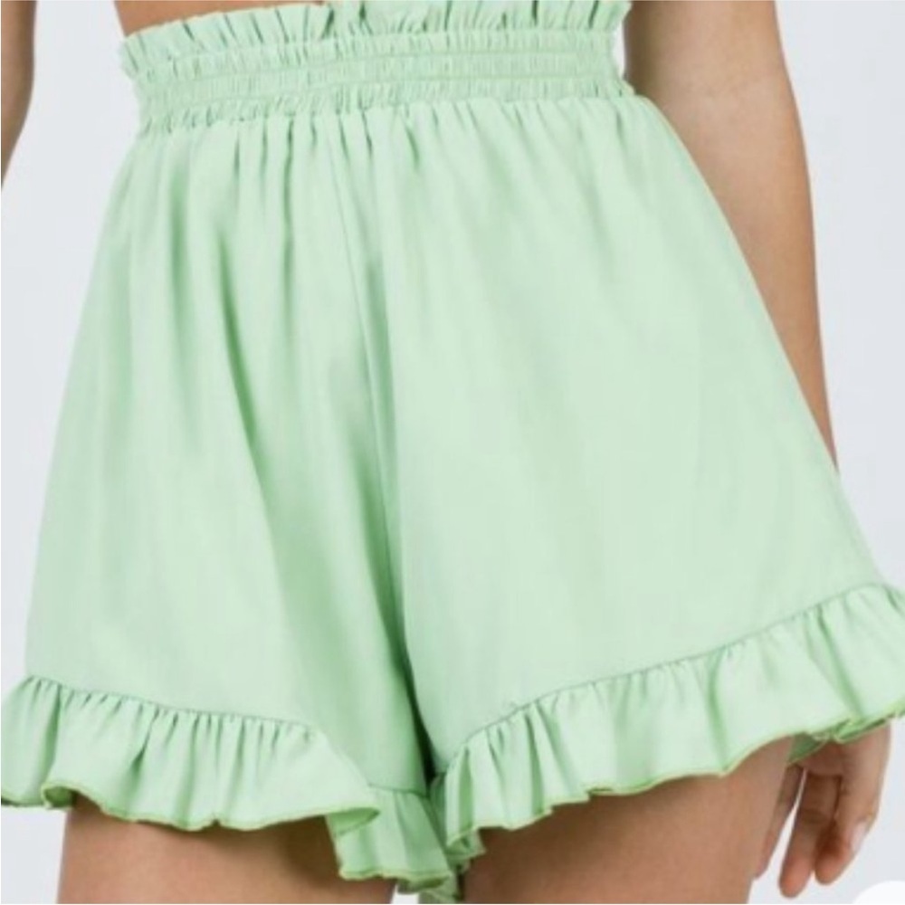 Princess Polly Lime Green Ruffle High Waisted Shorts